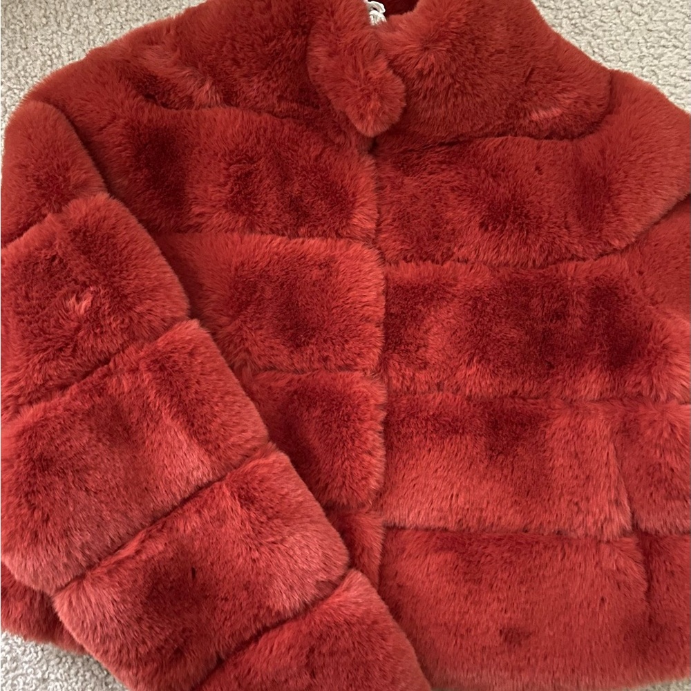 Belle Faux Cropped Burnt Red Coat